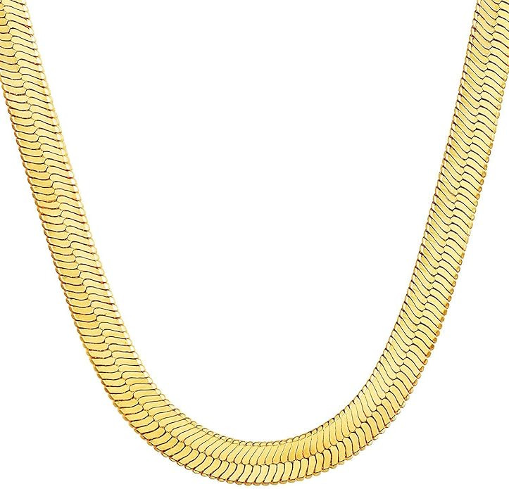 DEARMAY 14K Gold Plated Necklaces for Women, Dainty Gold Herringbone Choker Necklace Thin Layered... | Amazon (US)