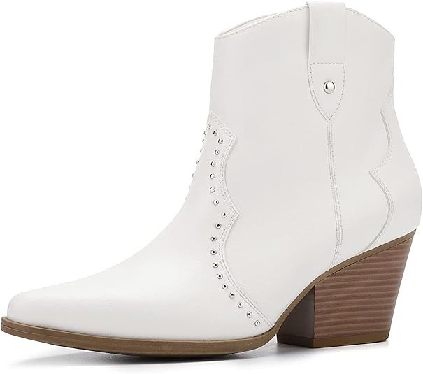 CentroPoint Women's Western Cowboy Cowgirl Boots Fashion Stacked Heel Ankle Boot Pointed Toe Side... | Amazon (US)