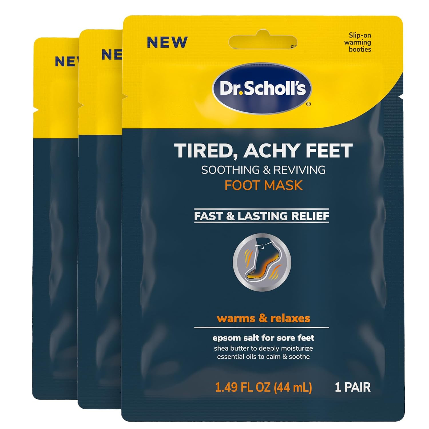Dr. Scholl's Tired, Achy Feet Soothing & Reviving Foot Mask, Warming Booties, Disposable Socks, Shea Butter Intensely Moisturizes, Epsom Salt & Menthol for Sore Feet, Relieves Sore Muscles, 3 Pair | Amazon (US)