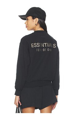 Fear of God ESSENTIALS Fleece Classic Fit Crewneck in Black from Revolve.com | Revolve Clothing (Global)