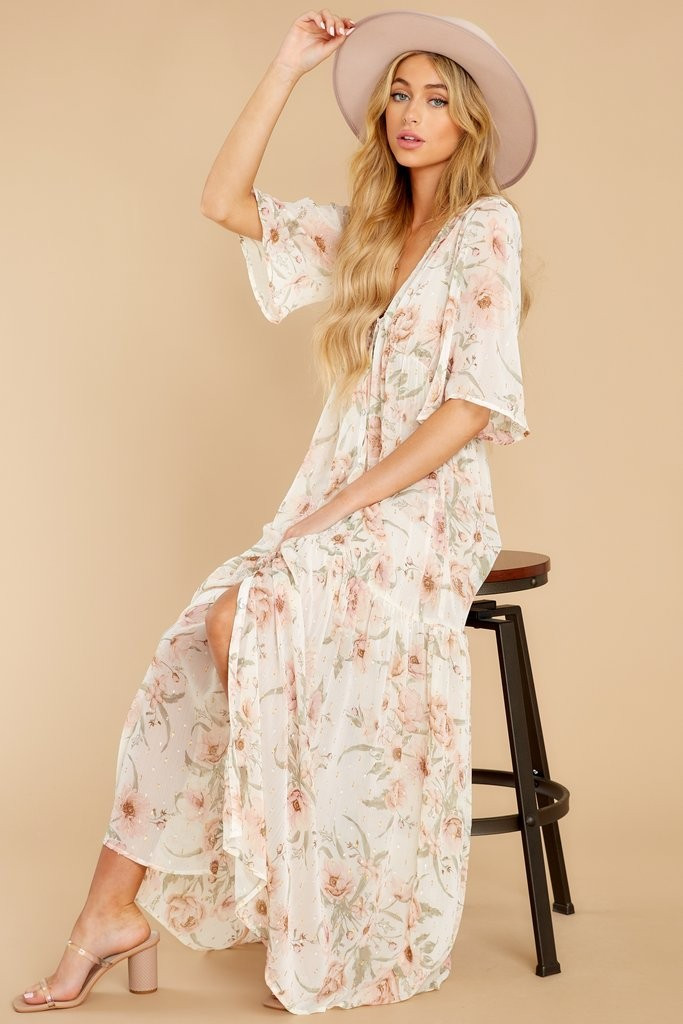 Delightful Surprise Rose Floral Print Maxi Dress | Red Dress 