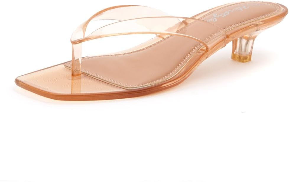 Herstyle Women’s Kitten Heels Clear Jelly Slides, Square Toe Thong Flip Flop, 1.5 Inch Low Heel... | Amazon (US)