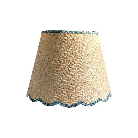 Green & Blue Floral Trimmed Raffia Scalloped Lamp Shade - Custom Made to Order | Etsy (US)