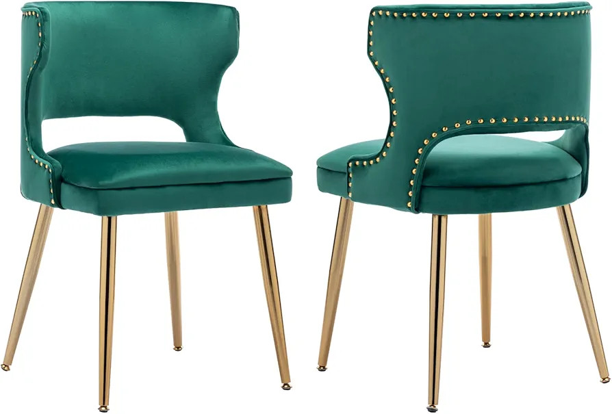 CIMOO Mid Century Modern Dining Chairs Set of 2 Upholstered Velvet Accent Chairs Nailhead Trim Di... | Amazon (US)