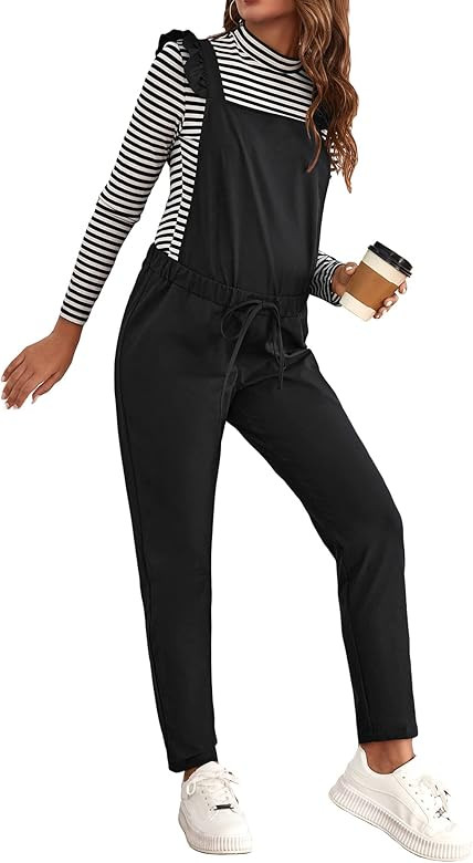 OYOANGLE Women's Maternity Overalls Button Straps Casual Sleeveless Long Wide Leg Loose Pants Jum... | Amazon (US)