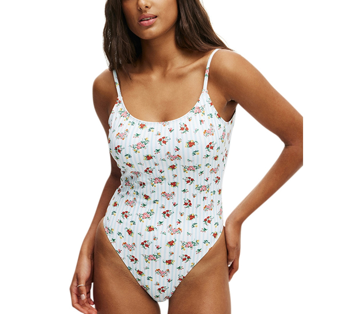 Cotton On Women's Floral-Print Thin-Strap Scoop-Back One-Piece Swimsuit - Ellery Bouquet | Macy's