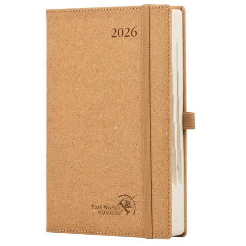 POPRUN 2026 Recycled Daily Planner 12 Months (A5 Medium Size 5.75'' x 8.5'') - One Page Per Day Calendar Hourly Appointment Book with Italian Regenrated Leather, Monthly Tabs, Pocket - Desert Brown | Amazon (US)