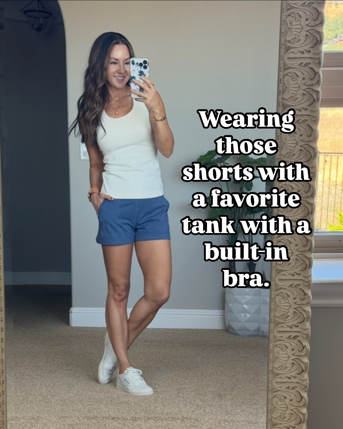 On Amazon! Activewear tummy control smooth high waistband shorts in size XS in grey blue. Activewear tummy control smooth high waistband shorts. If in between sizes, go up a size.  For reference, I'm 5'1", 108 lbs, I wear size XS. 
Petite friendly. 
Workout tank with built in bra in milky white XS,  white sneakers go up a 1/2 size. athleisure, gym outfit, comfy shorts, Everyday


#LTKOver40 #LTKActive #LTKPetite