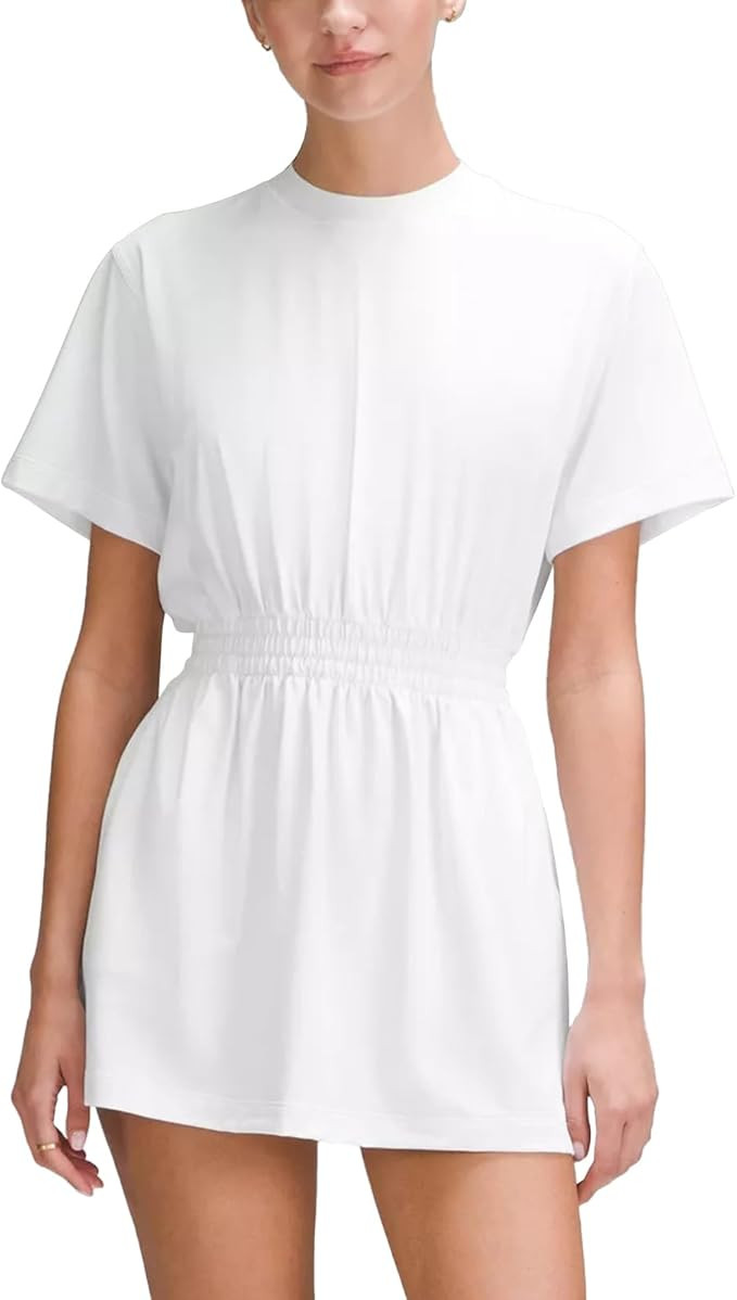 MEIVSO Womens T Shirt Athletic Dress Cinched Waist Summer Tennis Casual Mini Dresses with Pockets | Amazon (US)