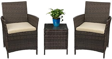 Amazon.com: Devoko Patio Porch Furniture Sets 3 Pieces PE Rattan Wicker Chairs with Table Outdoor... | Amazon (US)