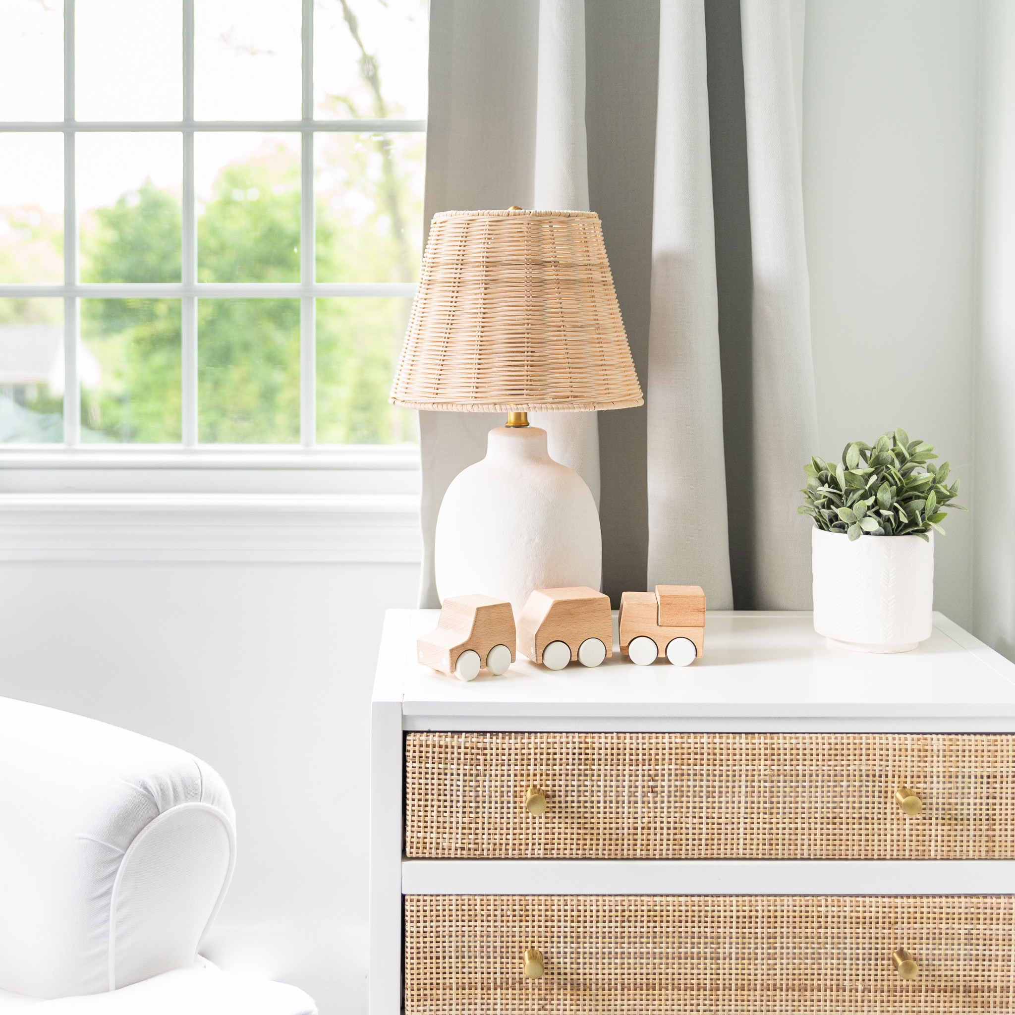 Nursery details, boy nursery, nursery finds, end table, dresser, glider, wood train, faux plant. Simple home, neutral style, coastal decor, coastal home, home finds, nursery finds, nursery decor #nurseryfinds #boynursery

#LTKhome #LTKkids