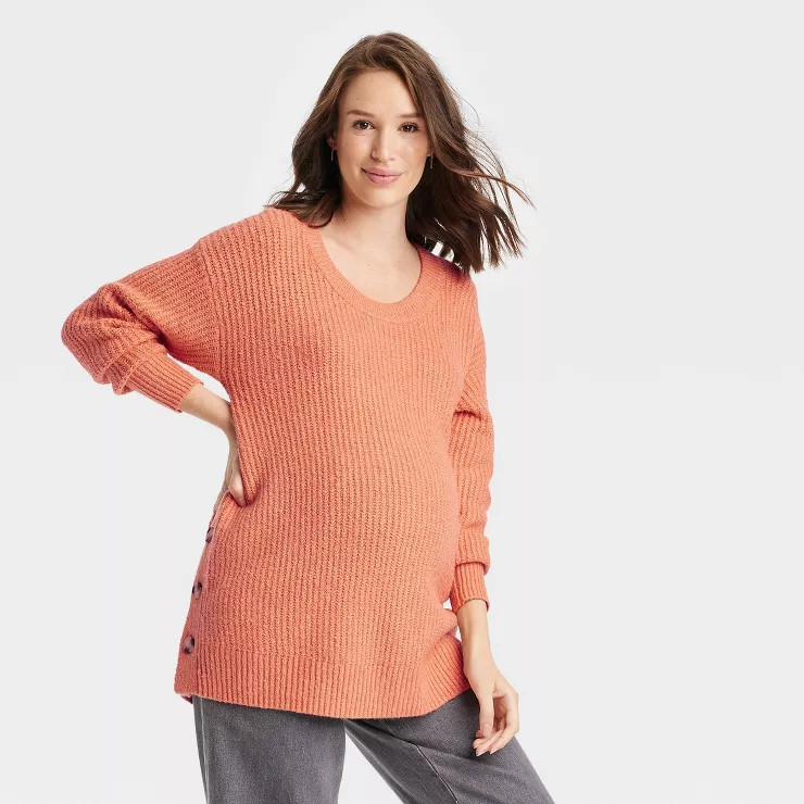Scoop Neck Side Button Maternity Sweater - Isabel Maternity by Ingrid & Isabel™ | Target