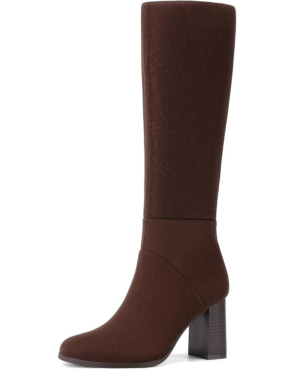 DREAM PAIRS Women Suede Knee High Boots Chunky Block Heel Fashion Fall Boot Round Toe Side Zipper | Amazon (US)