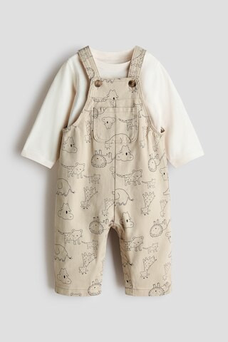 H & M - 2-teiliges Set mit Latzhose und Shirt - Beige - Kinder | H&M (DE, AT, CH, NL, FI)