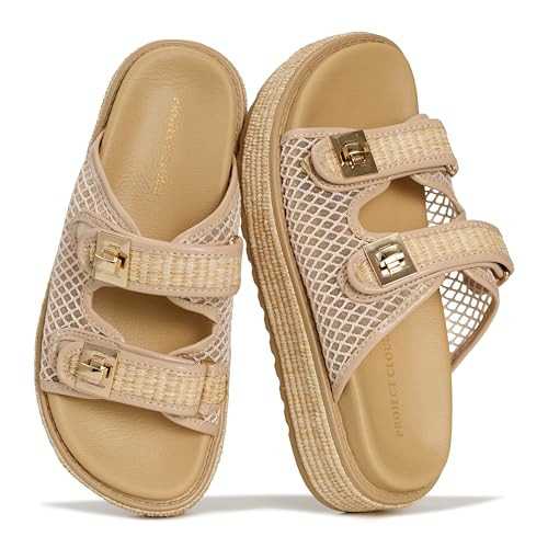 Amazon.com | Project Cloud 100% Genuine Leather Platform Sandals Women - Memory Foam Insole Slide... | Amazon (US)