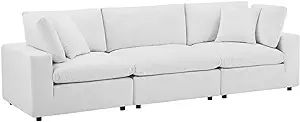 Modway Commix Down Filled Overstuffed Performance Velvet 3-Seater Sofa, White | Amazon (US)