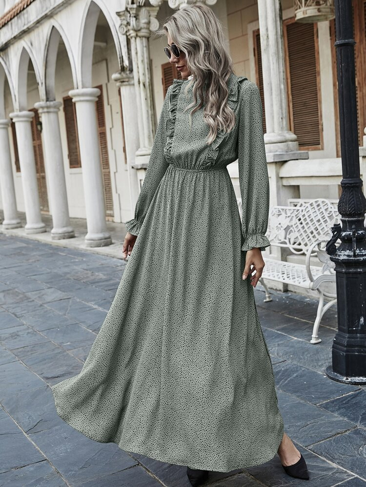 All Over Print Ruffle Trim Dress | SHEIN