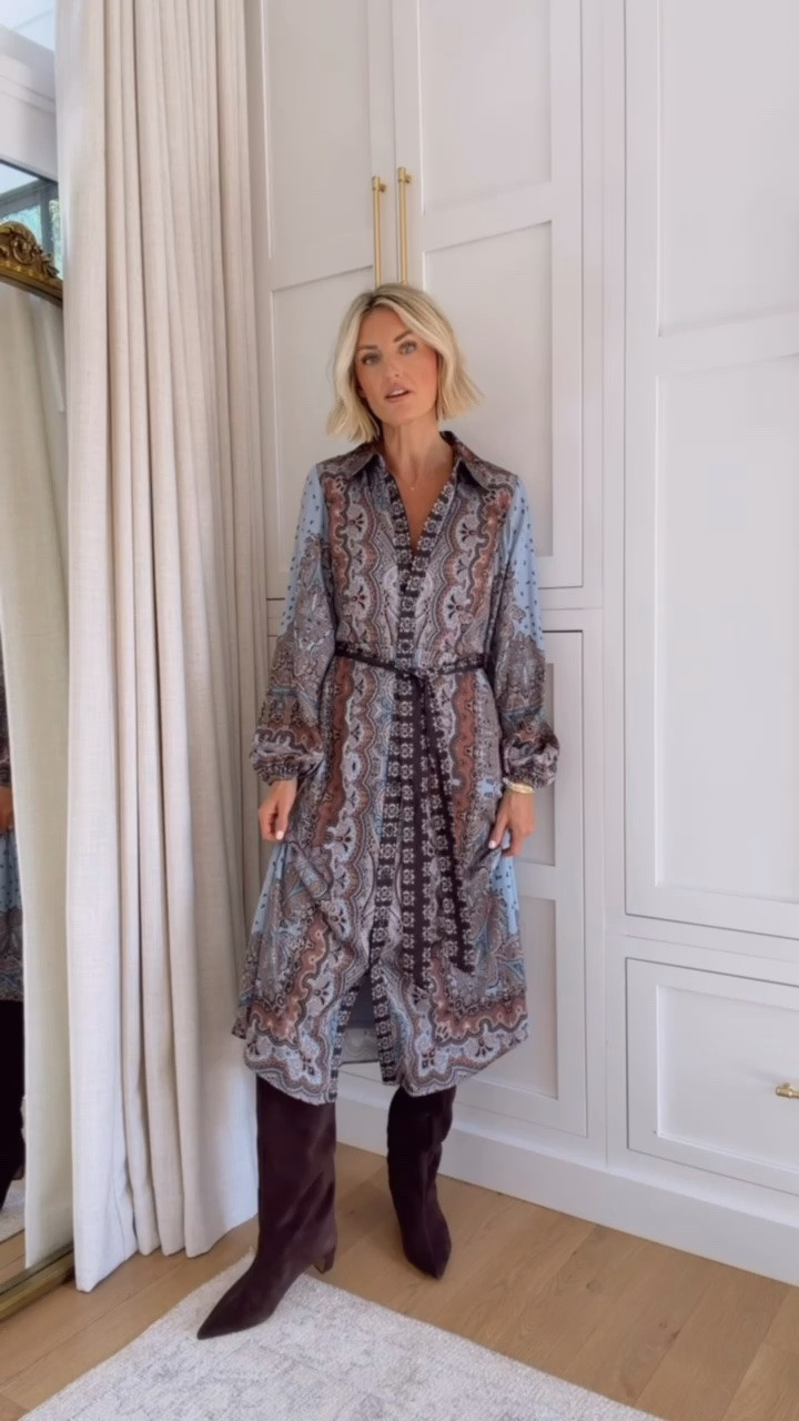 This is another great fall dress! I love the print & colors of this one! It has pockets, and this is a little shorter than the other dress - so you can see these brown suede boots better! Wearing size 2! On sale now!

Loverly Grey, Nordstrom anniversary sale, NSale, midi dress, fall dress, fall family photos, Thanksgiving outfit, fall outfit

#LTKSaleAlert #LTKSeasonal