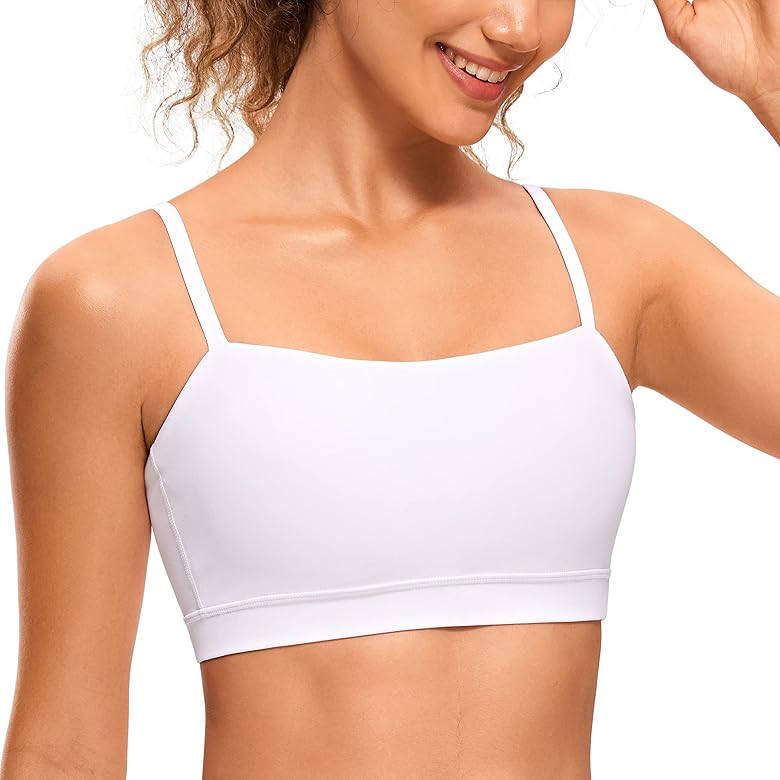 CRZ YOGA Butterluxe Womens Adjustable Spaghetti Thin Strap Sports Bra - Padded Wireless Square Ne... | Amazon (US)