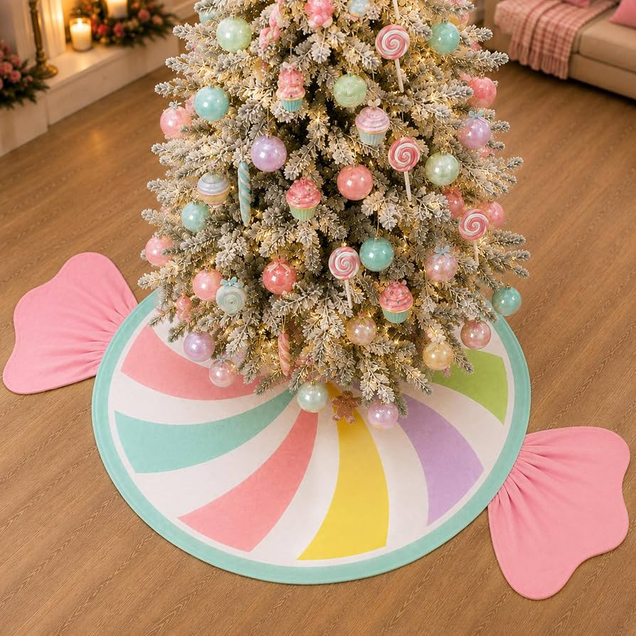 Candy Christmas Tree Skirt, 48" Pastel Candyland Christmas Tree Decorations | Amazon (US)