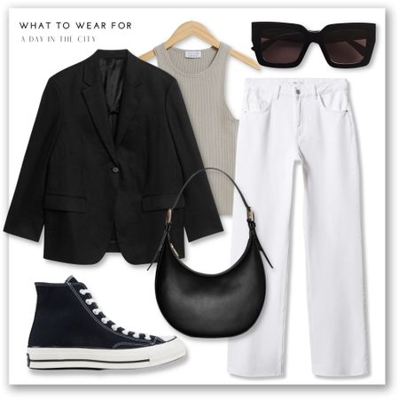 City outfit inspo 🏙️ 

White jeans, beige top, & other stories, mango, black blazer, arket, converse, leather bag, bottega veneta sunglasses 

#LTKstyletip #LTKeurope #LTKSeasonal