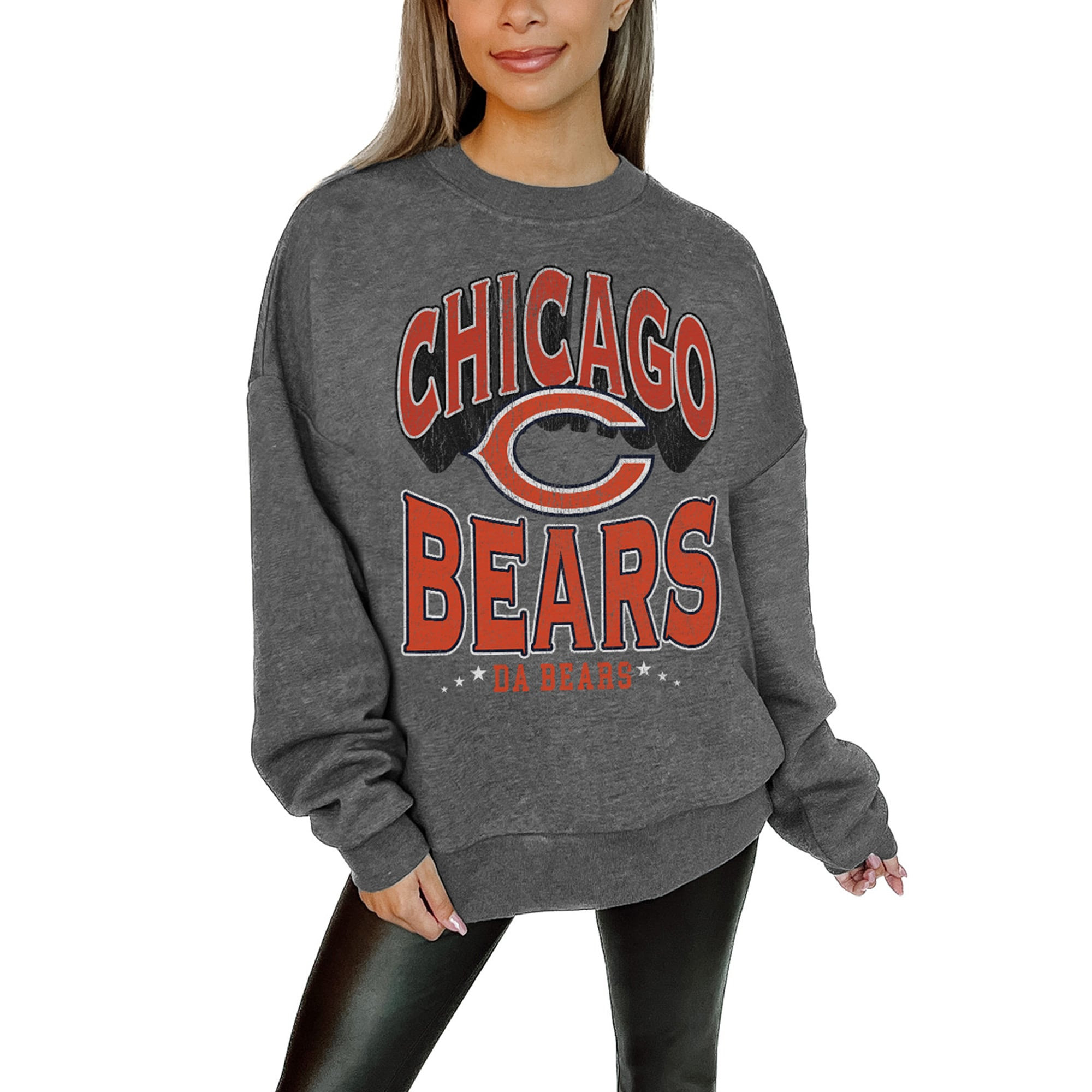 Women's Chicago Bears Gameday Couture Charcoal Long Weekend Premium Fleece Drop Shoulder Pullover... | NFL Shop