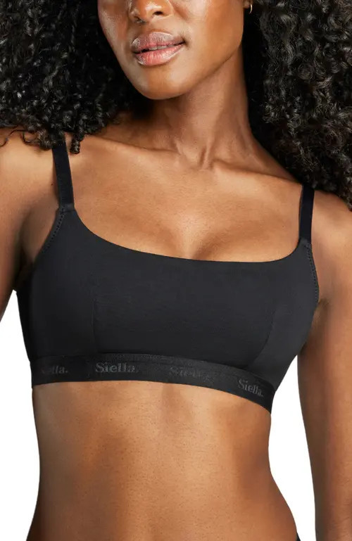 Siella Organic Cotton Scoop Neck Bra in Black at Nordstrom, Size X-Large | Nordstrom