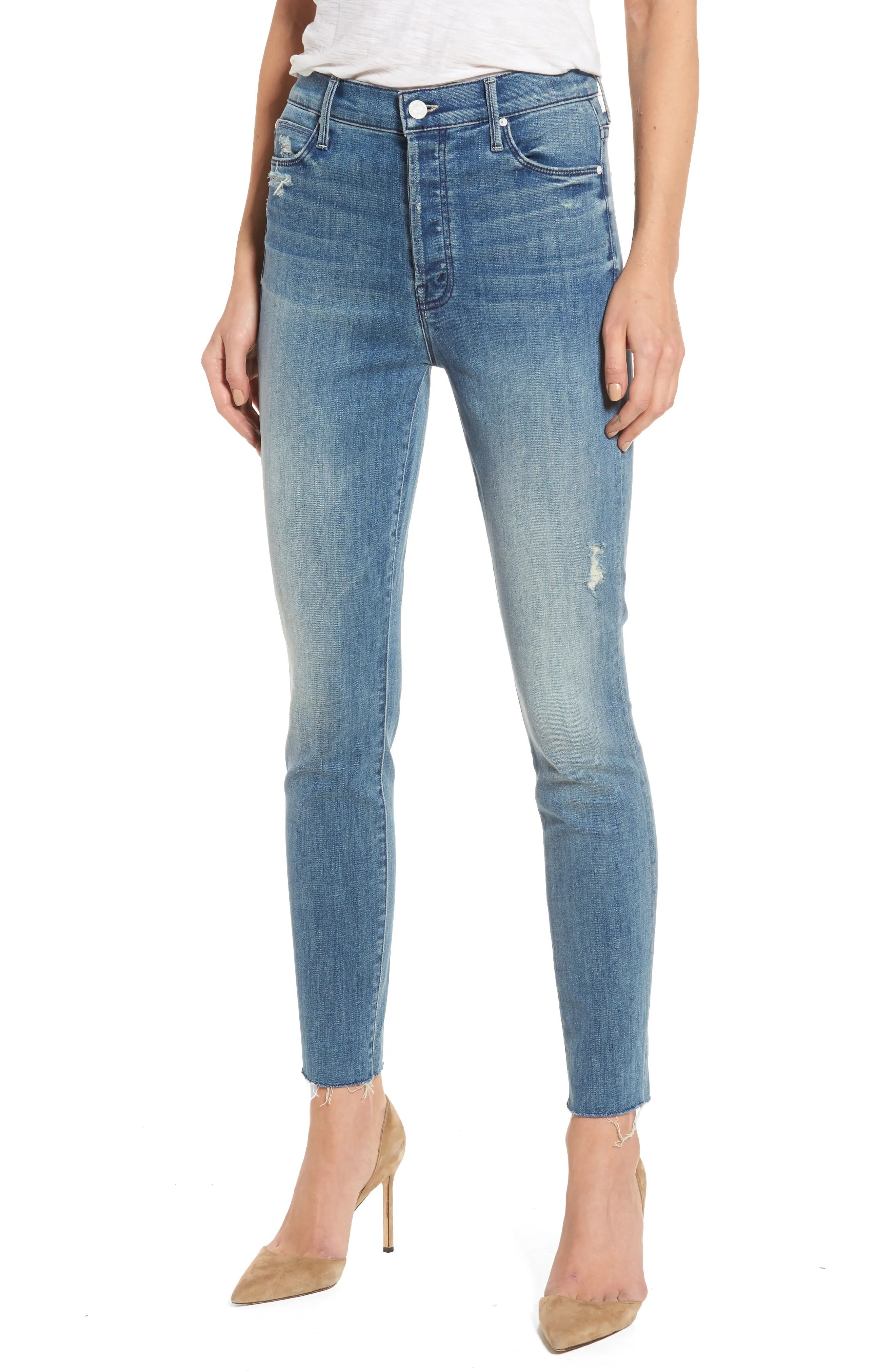 Women's Mother The Stunner Frayed Ankle Skinny Jeans, Size 24 - Blue | Nordstrom