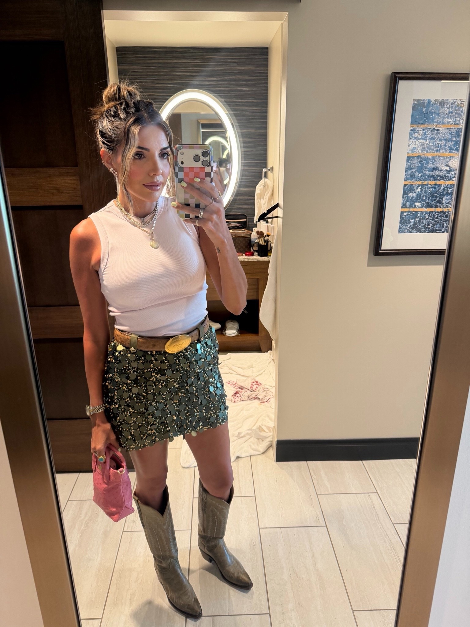the perfect fun outfit for a country concert! This is what I wore to Zach Top and it was a HIT!

I would recommend sizing down on the skirt - I’m in an XS
top: medium

@lucchese Priscilla in military green! I was told you can custom order these now!


country concert, rodeo, PBR, western outfit, going out, sequins

#LTKootd #LTKdayinmylife #LTKTall