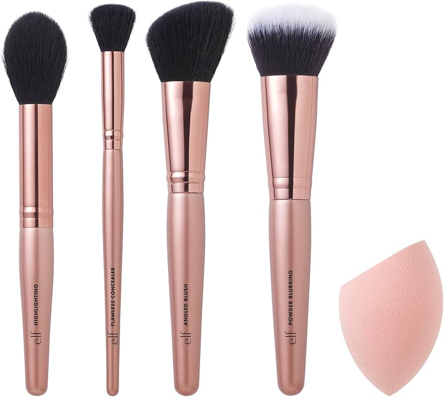 e.l.f. Complexion Essentials Brush & Sponge Set, Concealer, Powder, Blush & Highlighter Brushes &... | Amazon (US)