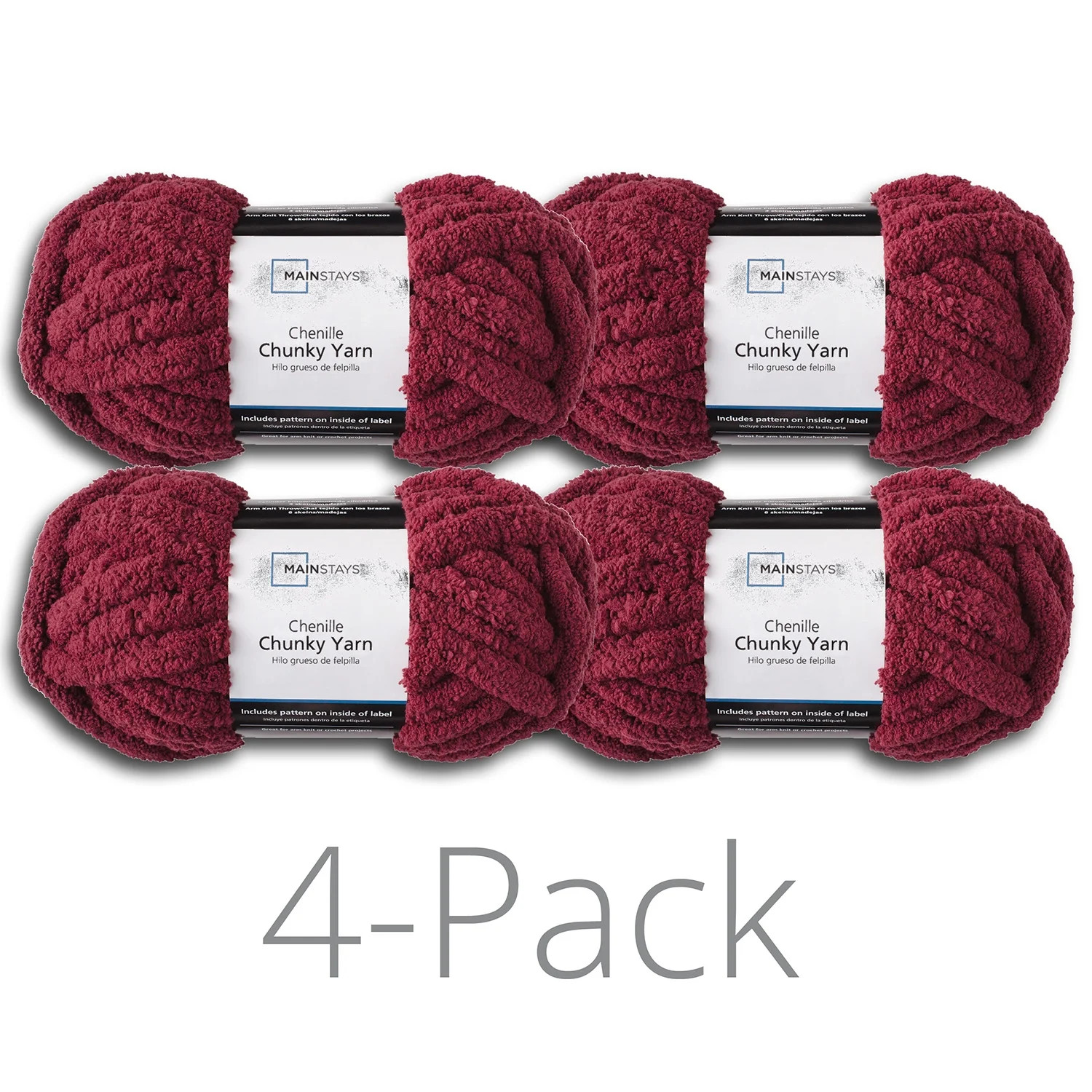 Mainstays Chunky Chenille Yarn, 31.7 yd, Burgundy, 100% Polyester, Super Bulky, Pack of 4 | Walmart (US)
