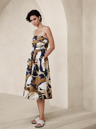 Poplin Gathered Midi Dress | Banana Republic Factory