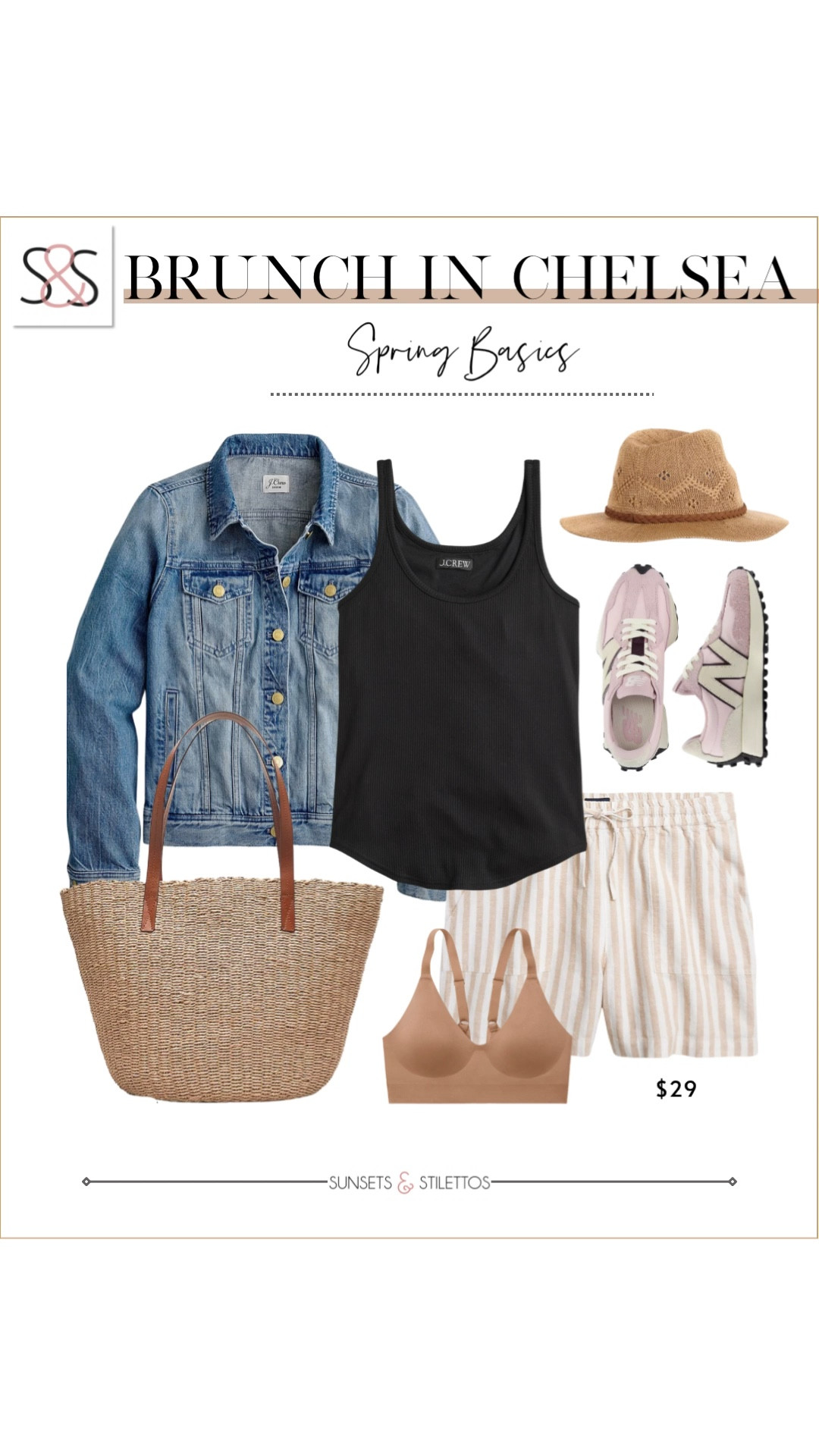 What to wear for brunch in Chelsea. A black tank and striped linen shorts keep the look relaxed but polished. Add a jean jacket and sneakers for a perfect spring outfit under $100.

Sunsets and Stilettos Chelsea outfit spring basics black tank linen shorts casual brunch outfit NYC style neutral sneakers denim jacket capsule wardrobe spring uniform



#LTKTravel #LTKOver40 #LTKFindsUnder50