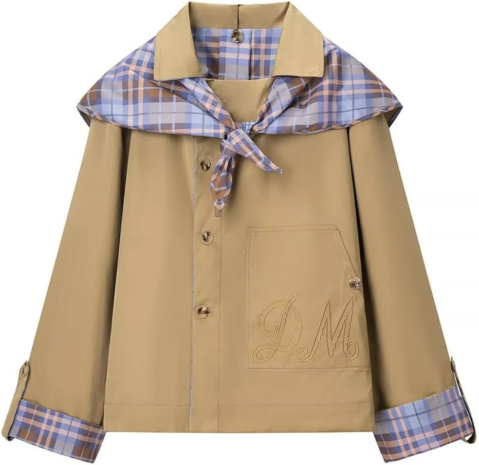 Women‘s Reversible Plaid Lapel Scarf Coat – Double-Sided Jacket with Scarf Collar – 2-in-1 Fall Winter Vintage Outerwear | Amazon (US)
