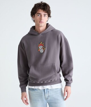 Cloud Soft Flaming Dice Boxy Pullover Hoodie | Aeropostale