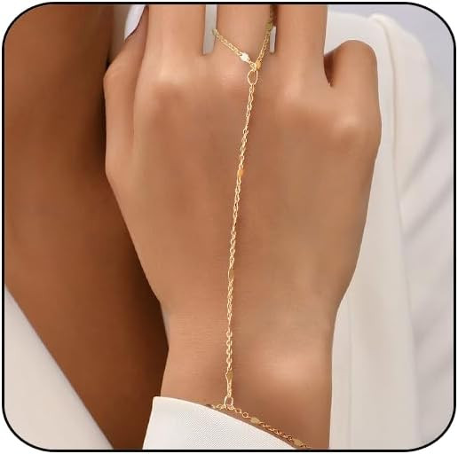 Gold Hand Chain Bracelet for Women Dainty,14K Gold Plated Ring Bracelet Hand Chain Stack Trendy,A... | Amazon (US)