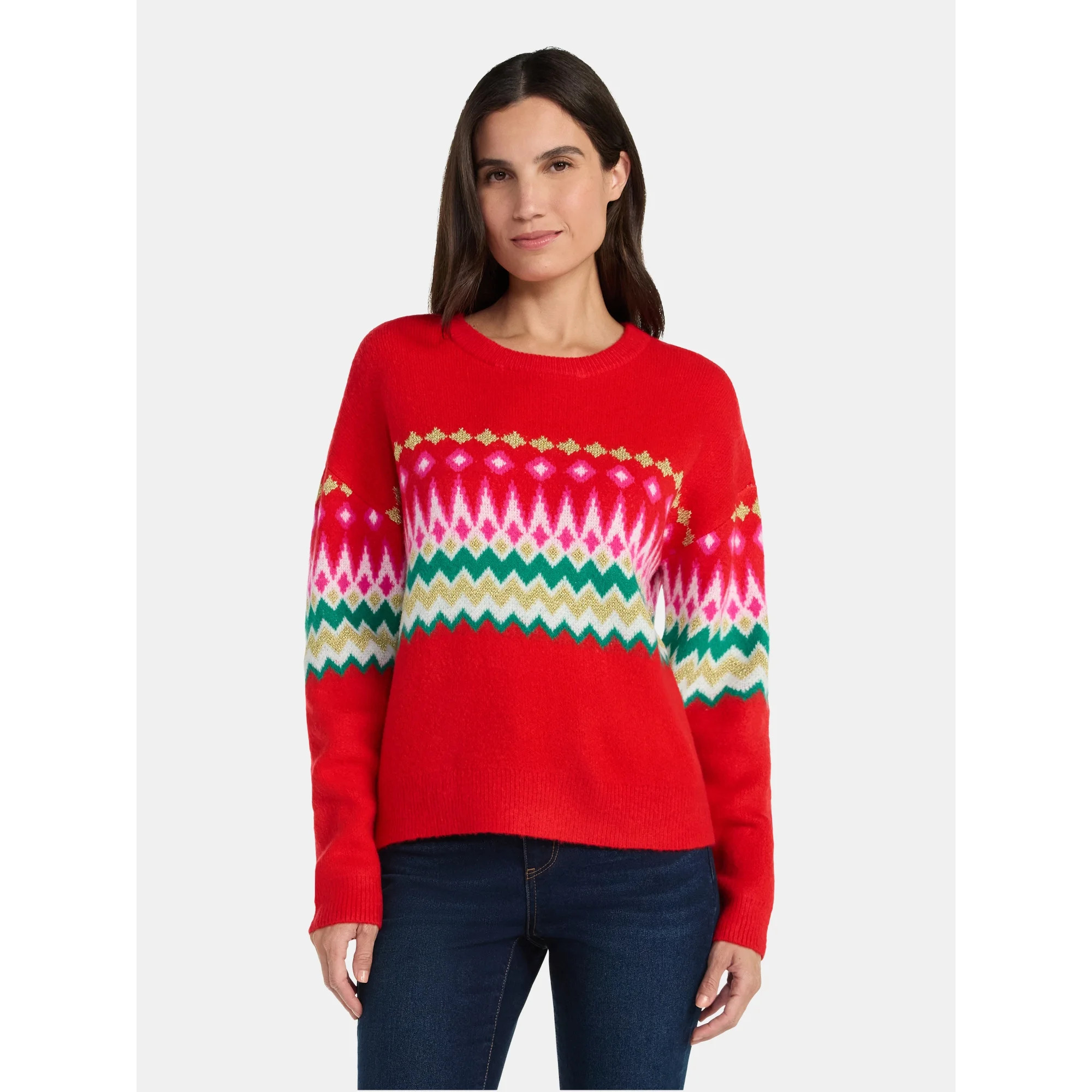 99 Jane Street Women's and Women's Plus Fair Isle Pullover Sweater, Midweight, Sizes XS-4X | Walmart (US)
