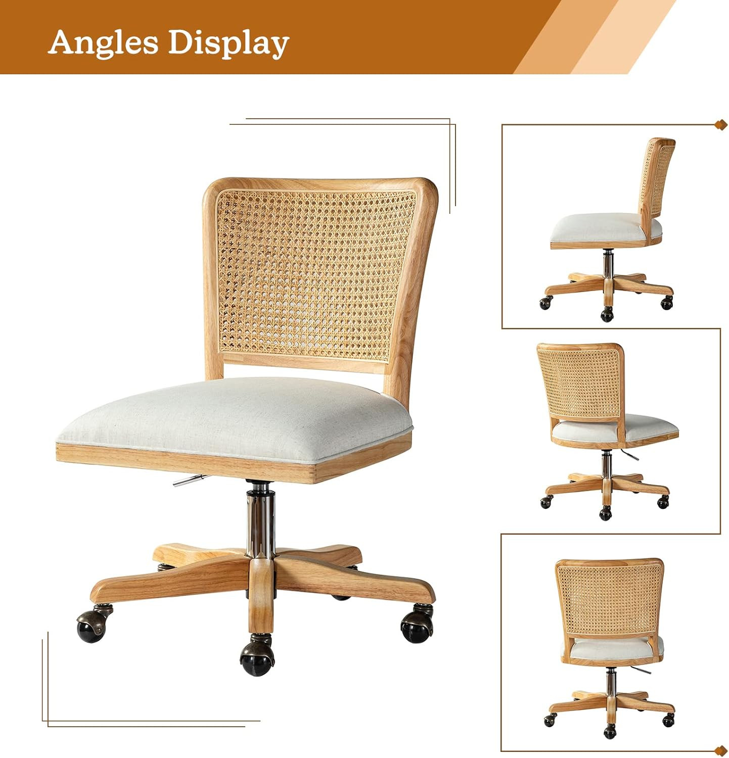 Modern Home Office Chair Comfortable Upholstered Armless Desk Chair, Adjustable Swivel Rolling C... | Amazon (US)