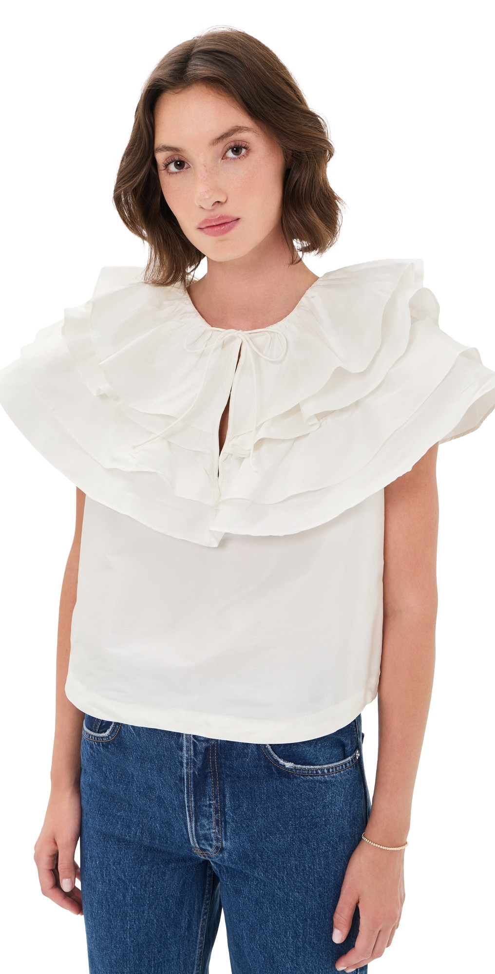 AKNVAS Linda Taffeta Cape Top Cream 12 | Shopbop