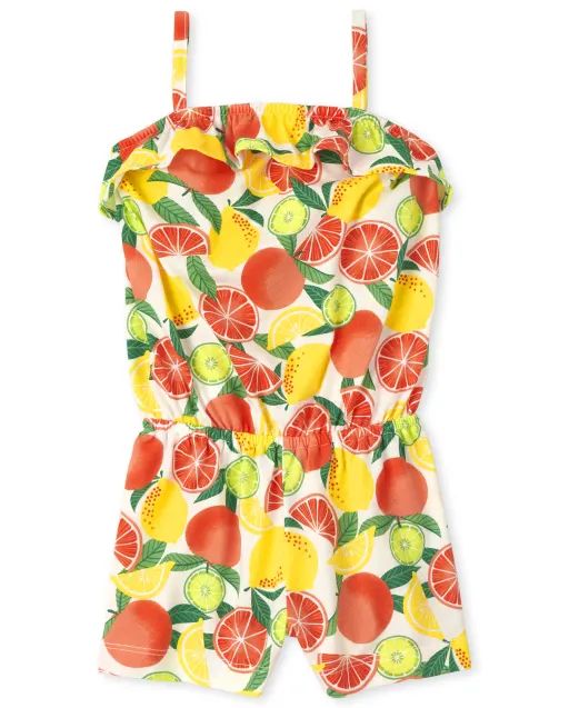 Baby And Toddler Girls Sleeveless Fruit Print Knit Ruffle Romper | The Children's Place  - ASPEN ... | The Children's Place