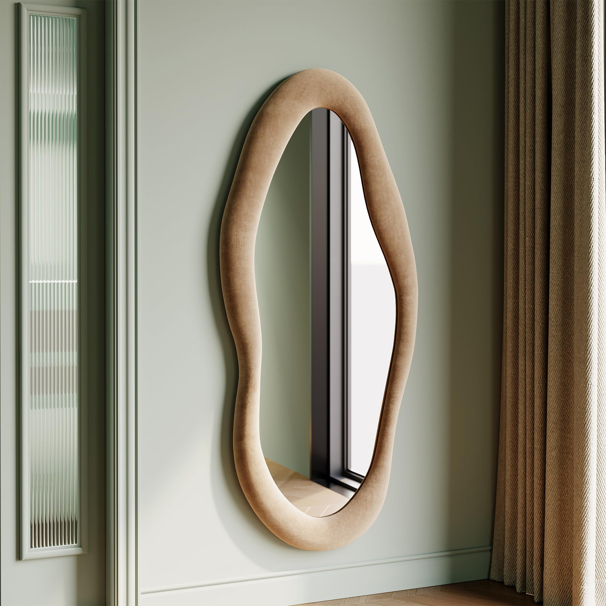 Honyee 55" x 24" Wall Mirror, Flannel Wrapped Wooden Frame Wavy Mirror, Irregular Mirror Hanging ... | Amazon (US)