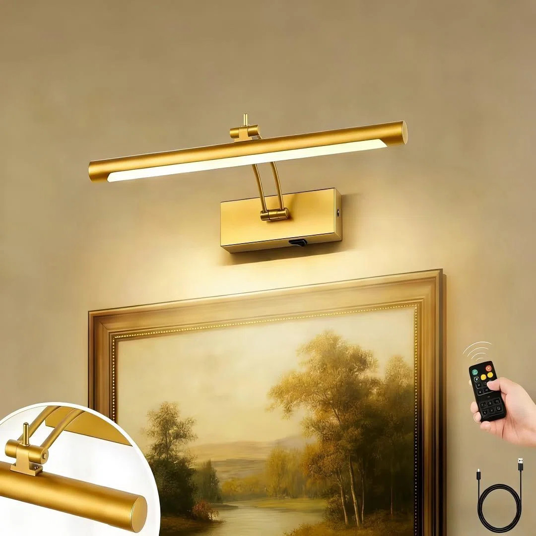 15.75 in. Brushed Gold LED Picture Light with Remote Control, Dimmable, Rotatable Design, Timer a... | Wayfair North America