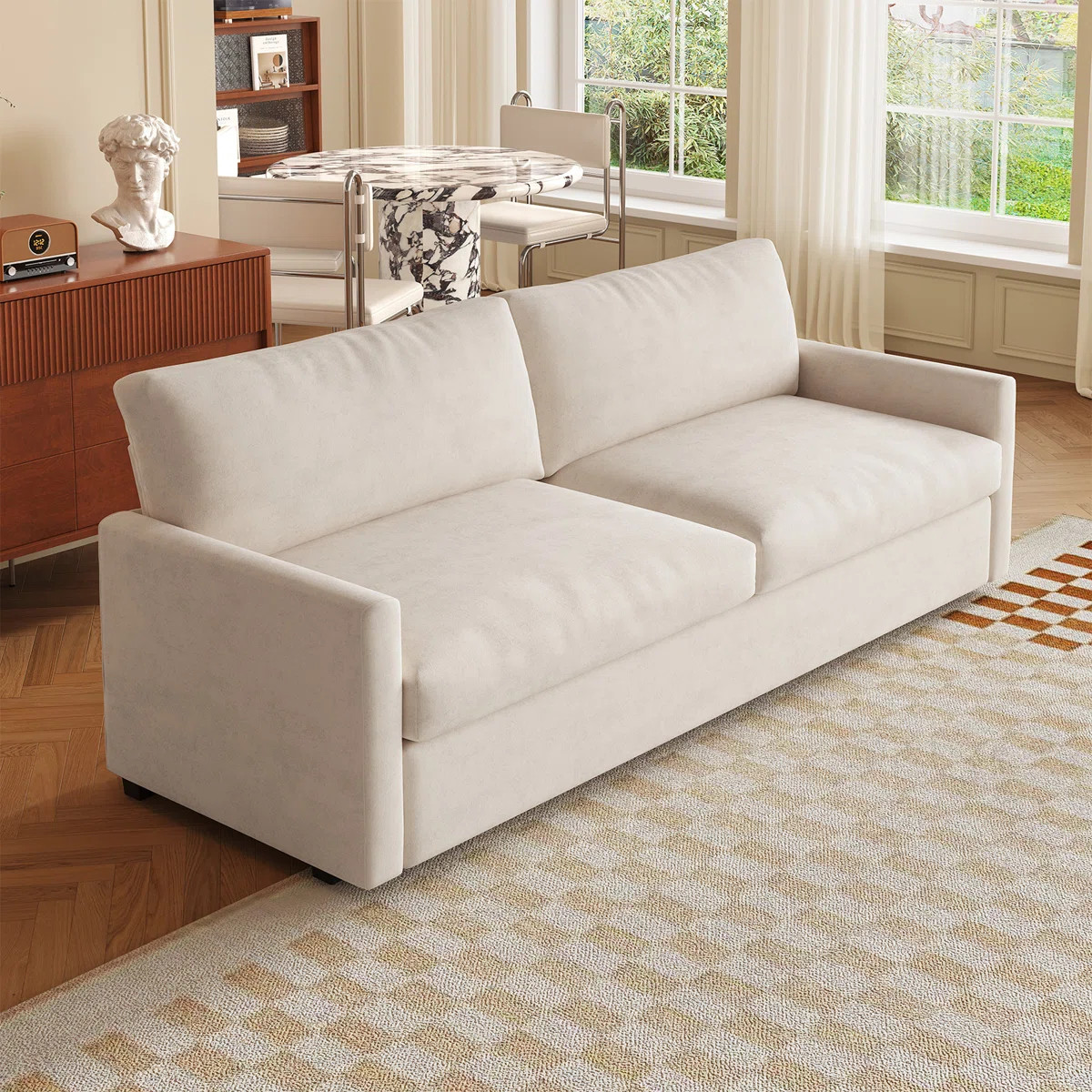 75" Small Loveseat Sofa,Cream White Comfy 2-Seater Sofa,Upholstered Couch For Small Spaces | Wayfair North America