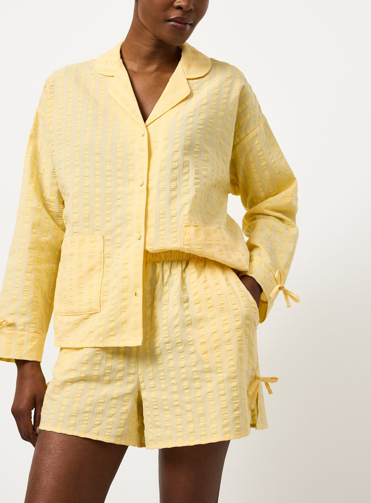 Yellow Seersucker Traditional Co-ord Pyjama Shorts | Tu Clothing