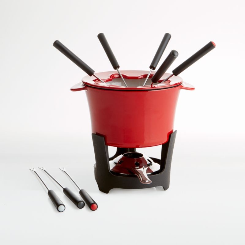 Red Cast Iron Fondue Set + Reviews | Crate & Barrel | Crate & Barrel