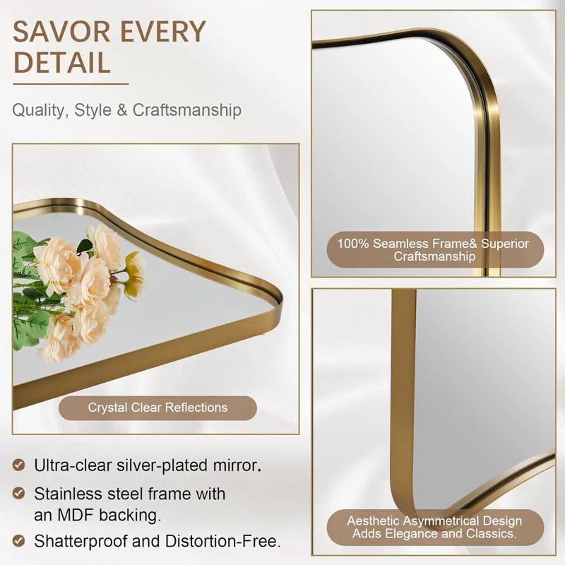 Wrought Studio™ Elaxi Modern Concave Top Rectangle Irregular Scalloped Bathroom Wall Mirror & R... | Wayfair North America