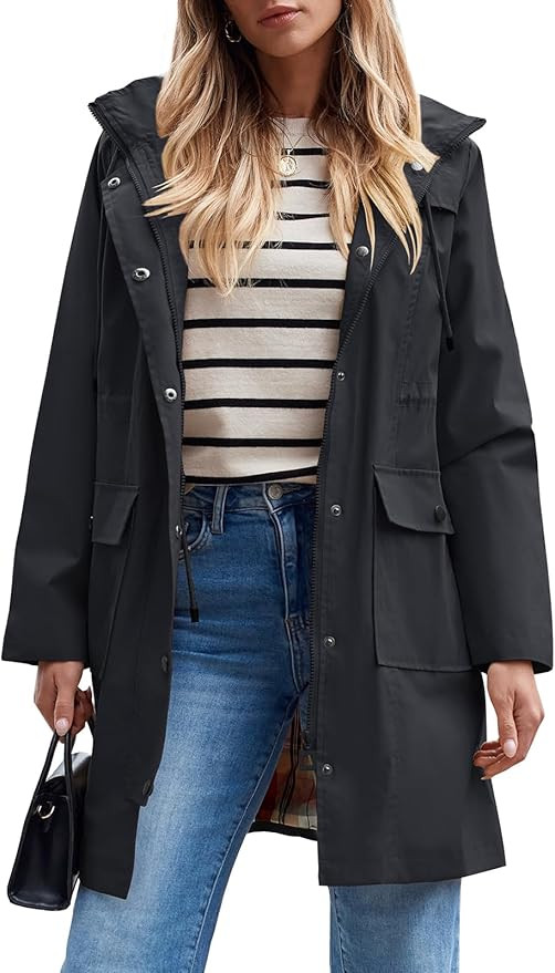 SaphiRose Women's Waterproof Rain Jacket Long Raincoat Hooded Windbreaker Trench Coat | Amazon (US)