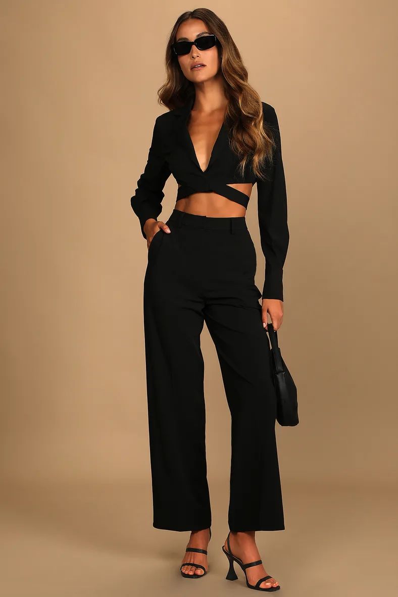 So Get This Black High-Waisted Wide-Leg Trouser Pants | Lulus