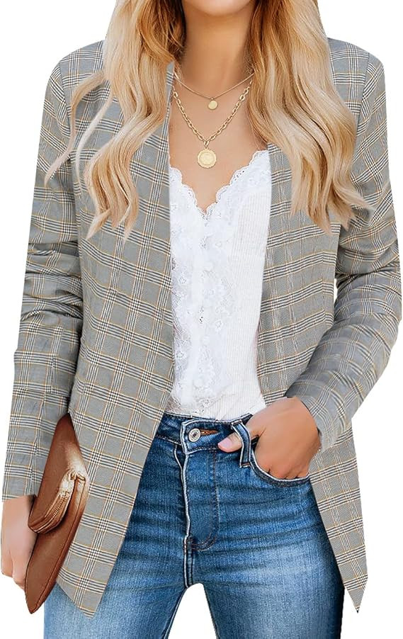 Vetinee Women's Open Front Pockets Blazer Long Sleeve Work Office Cardigan Jacket | Amazon (US)