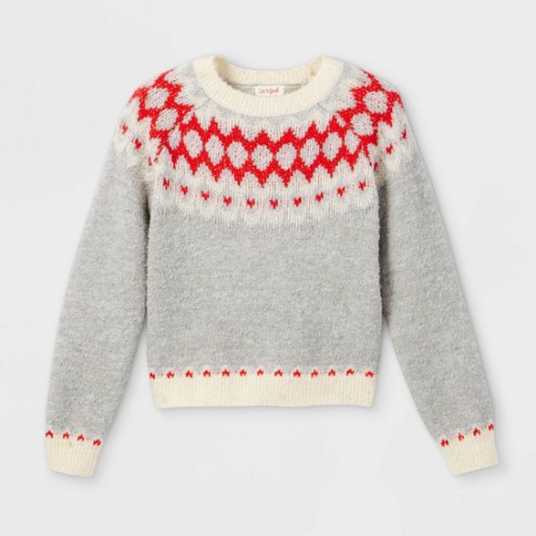 Girls' Fair Isle Pullover Sweater - Cat & Jack™ Gray | Target